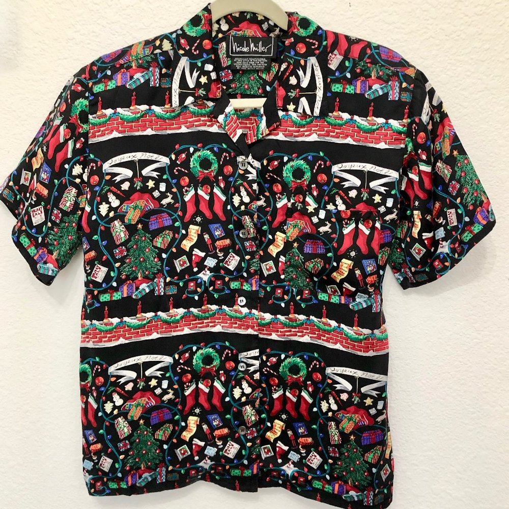 Nicole Miller Vintage Christmas Silk Blouse